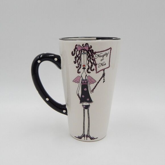 Silvestri Dolly Mama's By Joey Naughty Or Nice Latte Coffee Mug Cup Polka Dots - Picture 1 of 6